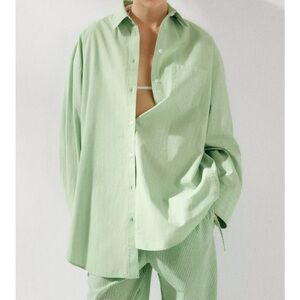 🥝🐢💚 ZARA STRIPED OVERSIZED POPLIN SHIRT